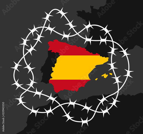 Lockdown and quarantine of Spain - Spanish country and state is closed by barbed wire - Borders and frontiers are prohibited and forbidden to cross