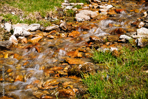 Small mountain stream with a stone riverbed