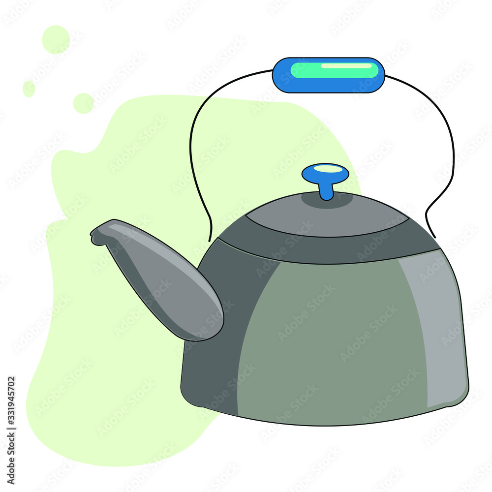 Kettle. The kettle on the stove.Teapot icon. Flat illustration of vector metalic kettle. tea isolated on white background. drinks sign symbol Kettle. The kettle on the stove.Teapot icon. Flat illustration of vector metalic kettle. tea isolated on white background. drinks sign symbol