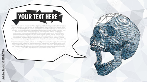 Stylized skull illustration on white BG with balloon bubble
