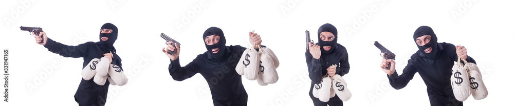Funny criminal with gun isolated on white Funny criminal with gun isolated on white