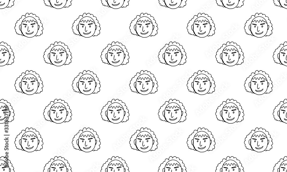 cartoon face vector people. Hand drawn line art illustration. Human emotions doodle seamless pattern