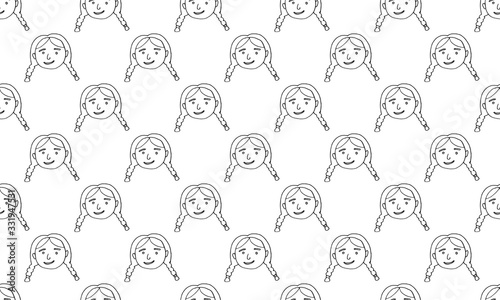 cartoon face vector people. Hand drawn line art illustration. Human emotions doodle seamless pattern