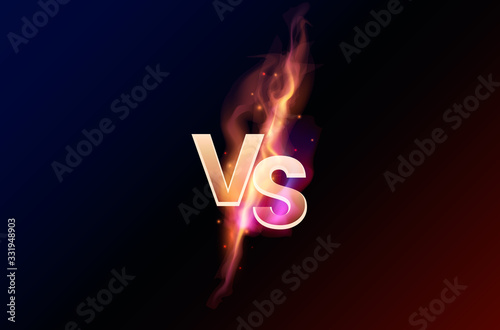 Blue neon versus logo versus letters for sports and fighting the element of fire and flame. fierce battle against the match.