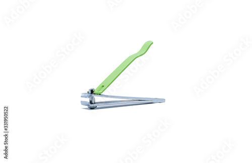 Green iron nail clippers white background and isolated