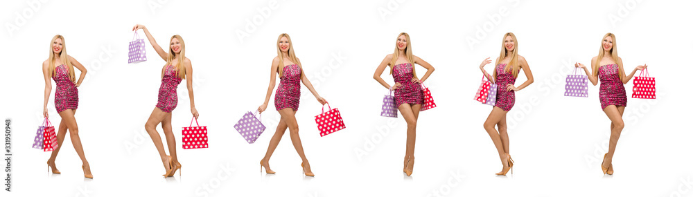 Woman with shopping bags isolated on white Woman with shopping bags isolated on white
