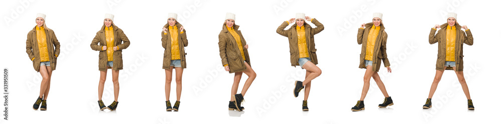 Pretty woman in jeans shorts isolated on white Pretty woman in jeans shorts isolated on white