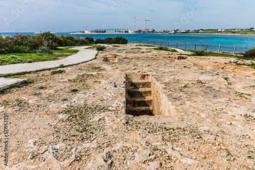 The Tombs of Makronissos are situated west of Agia Napa and consist of 19 rock-cut tombs, a small sanctuary and an ancient quarry, Cyprus.  photo