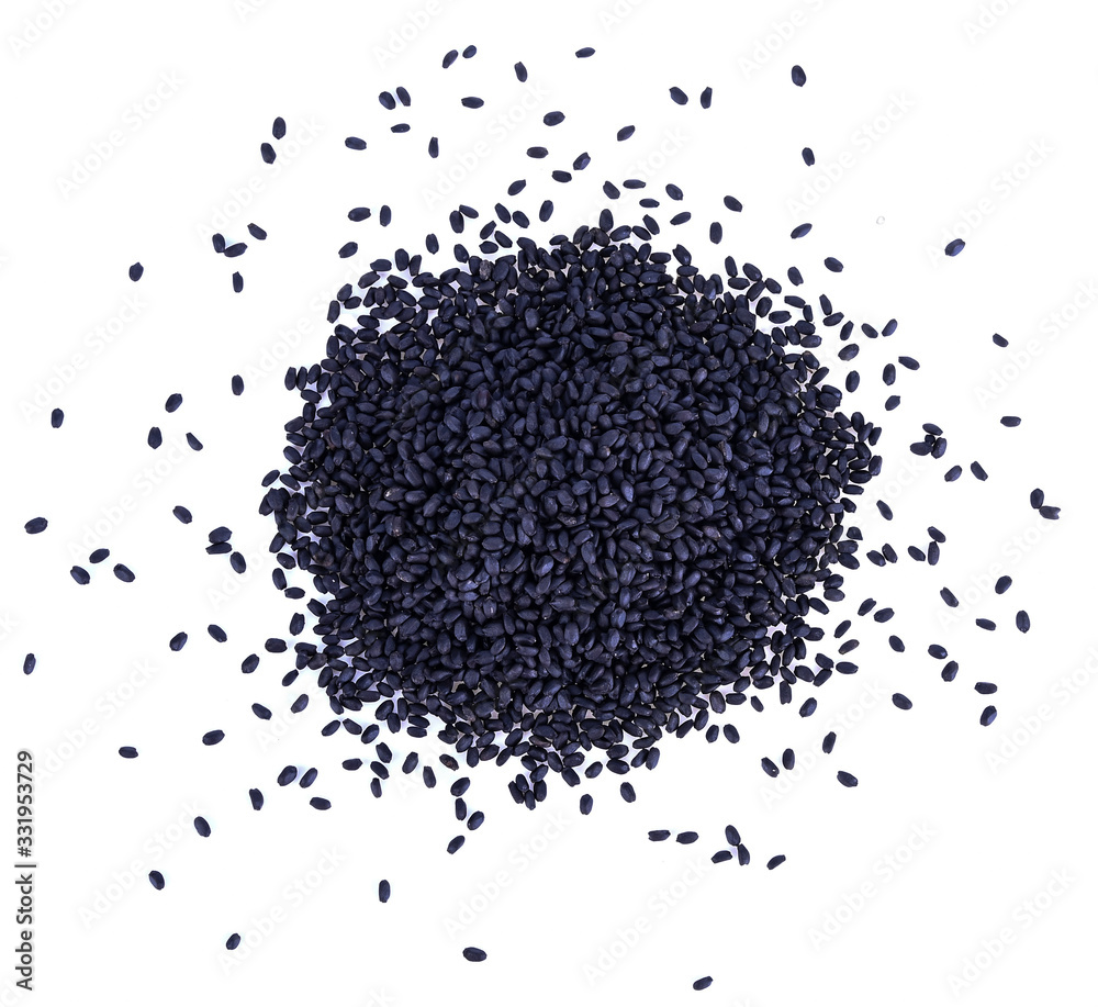 Hairy basil seeds isolated on a white background. top view. Hairy basil seeds isolated on a white background. top view.