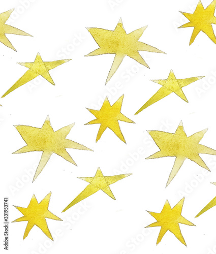 watercolor illustration of magical yellow stars