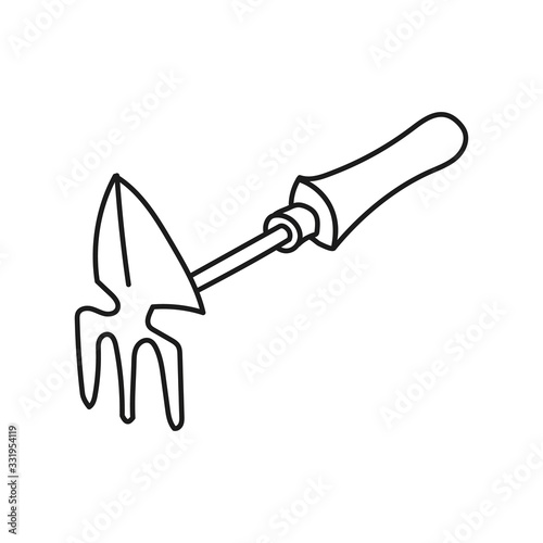 Garden small shovel rake. Hand drawn simple vector illustration.