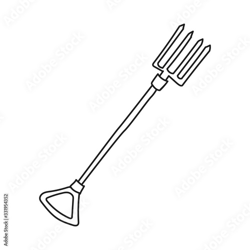 Garden pitchfork. Hand drawn simple icon. Doodle vector illustration on white background.