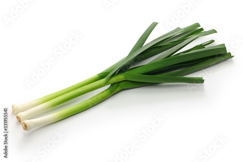 fresh green garlic, chinese sichuan cuisine ingredients isolated on white background