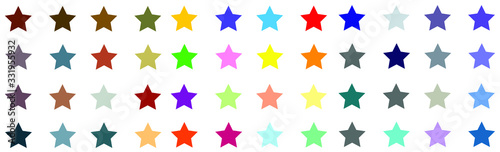36 solid multi colored star vector illustrations on white background. Bright  cool  earth tone and vibrant color options.