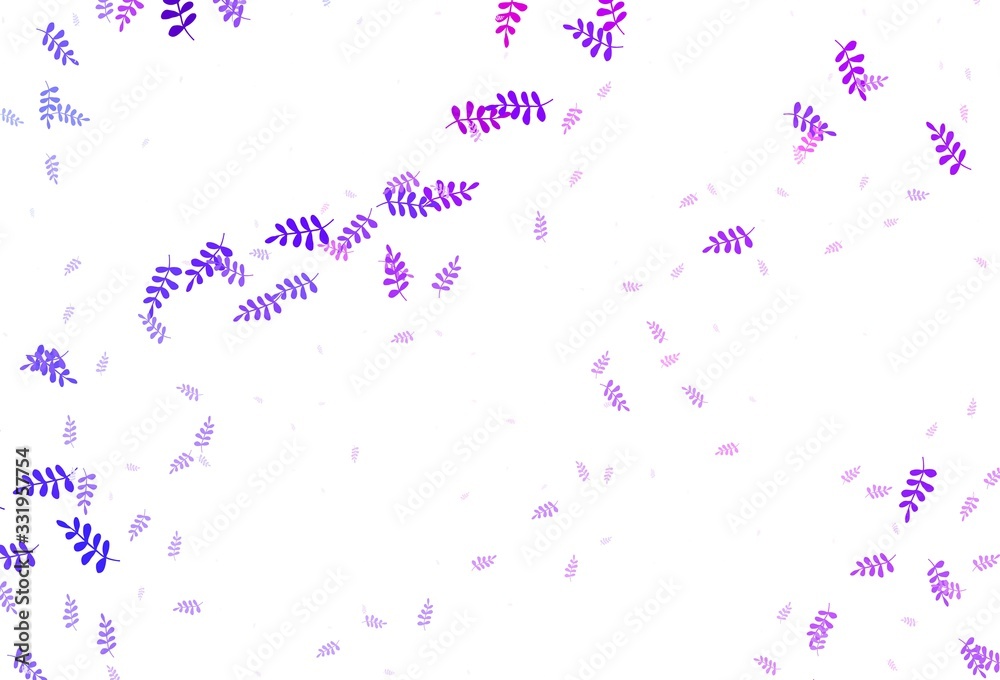 Fototapeta premium Light Purple vector doodle backdrop with leaves.