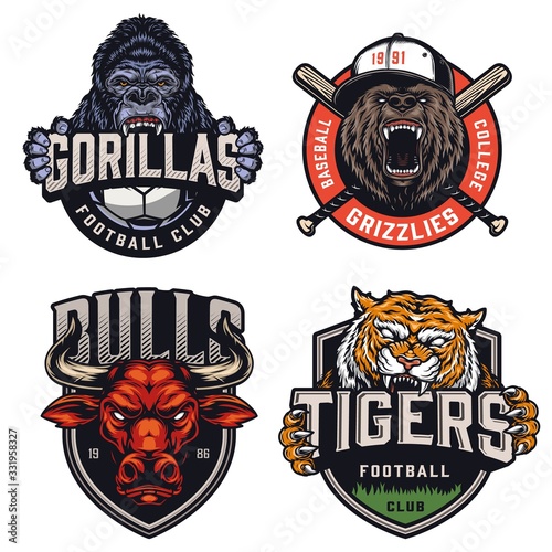 Sports teams colorful emblems set