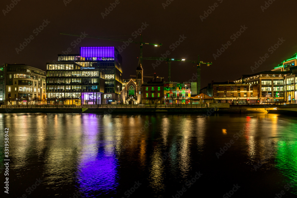 Beautiful night view scene Dublin city center old town Ireland cityscape reflection river Leahy long exposure Beautiful night view scene Dublin city center old town Ireland cityscape reflection river Leahy long exposure