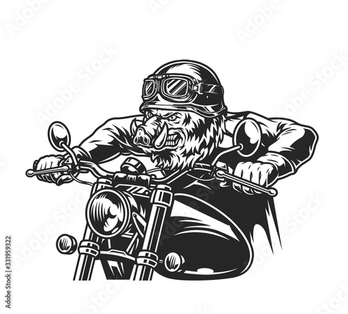 Vintage ferocious wild boar head biker