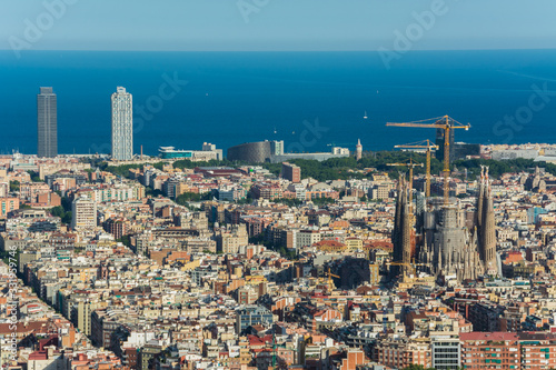 Panoramic skyline view of Barcelona city, Catalonia, Spain.