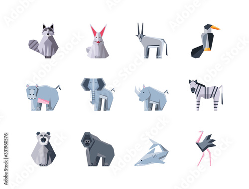 set of icons geometric wild animals