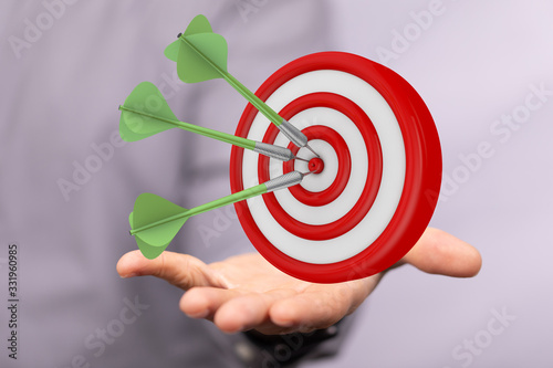 Dart arrow on target dartboard, Business success concept..