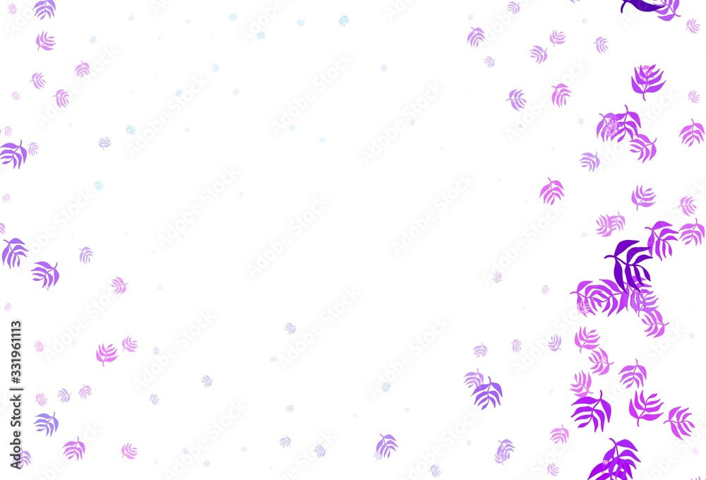 Light Pink, Blue vector doodle background with leaves.
