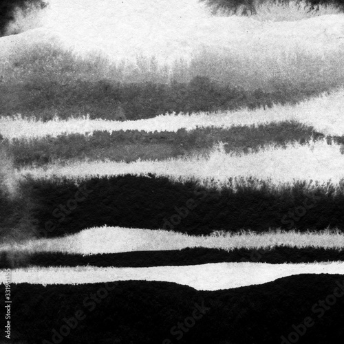 Obraz na płótnie Abstract landscape ink hand drawn illustration. Black and white ink winter landscape with river. Minimalistic hand drawn illustration card background poster banner. Hand drawn watercolor black lines.