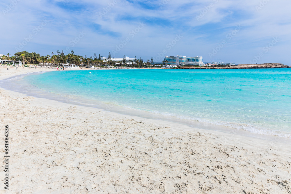 Nissi Beach is a popular beach in the resort of Ayia Napa, Cyprus