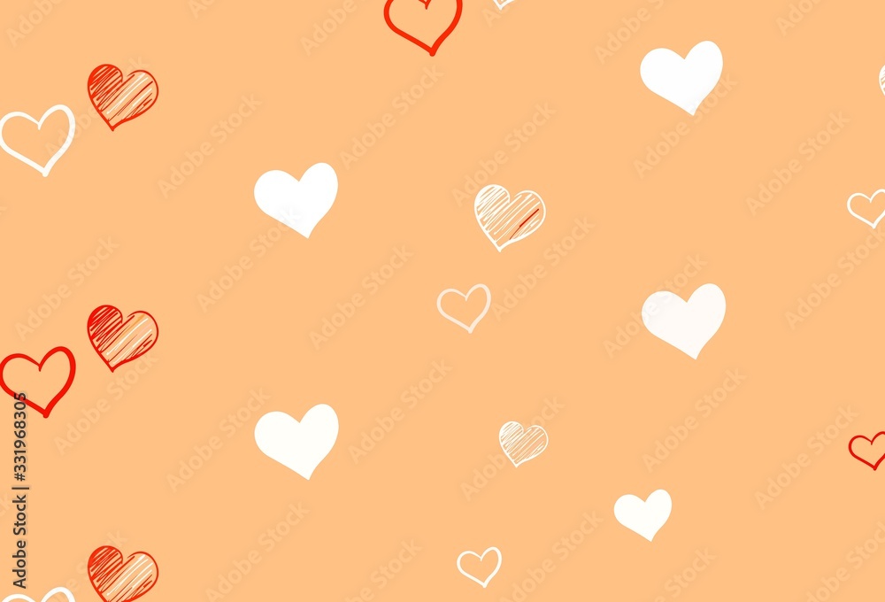Light Red, Yellow vector background with Shining hearts.