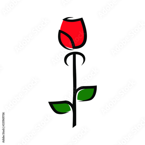 Abstract rose flower symbol on white backdrop. Design element