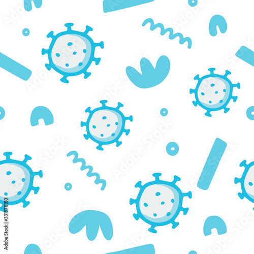 Bacteria seamless pattern, sketch doodle coronavirus illustration, isolated microorganism, vector ameba
