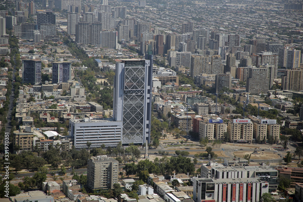Edificio Teléfonica, Plaza Italia o Baquedano, desde Cerro San Cristóbal, Santiago de Chile, Chile