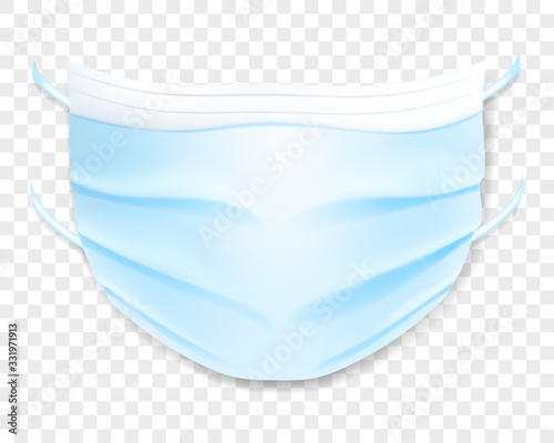 Medical disposable mask with shadow, isolated on transparent background. Virus protection