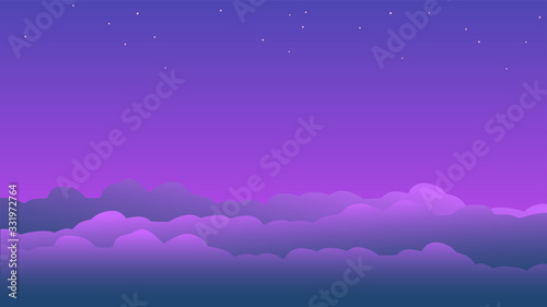 Background from the night starry sky above the clouds. Violet shades. Vector illustration.