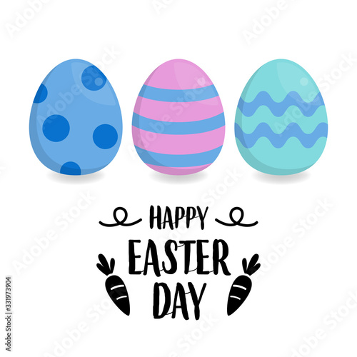 Happy Easter Day with colorful egg and cute rabbit. Easter banner. Easter egg on white background.