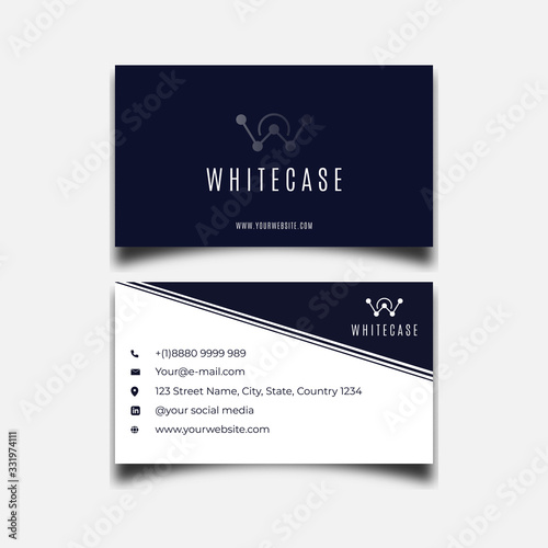 Attorney, lean business card white blue with logo letter w design template 