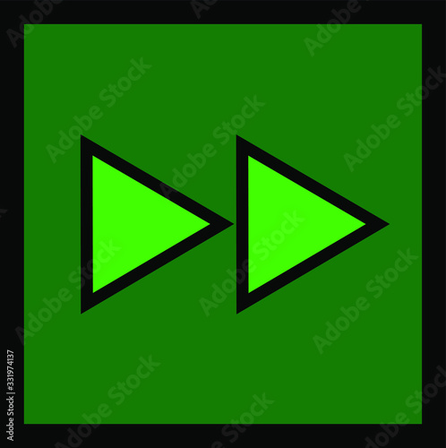 Light green forward button dark green background for music, movie and computer concepts.	