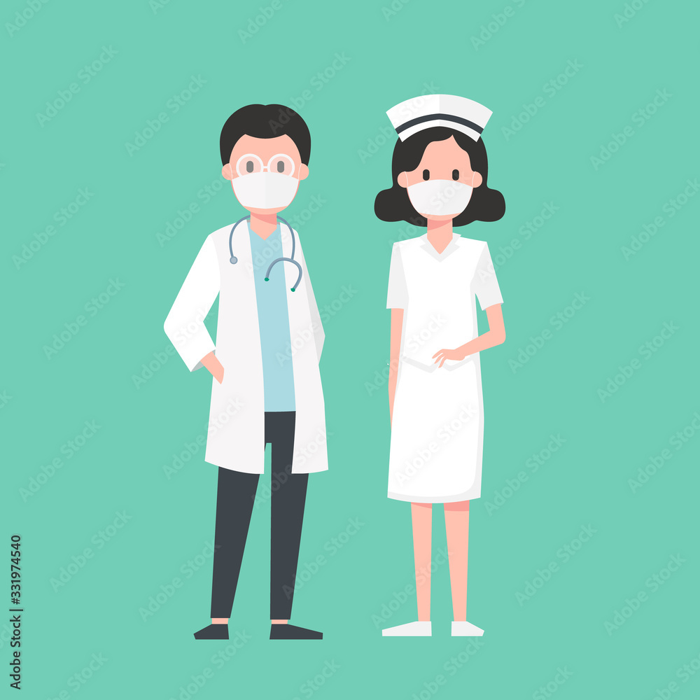 Character design Doctor and nurse on green background. Vector illustration in flat styles. Character design Doctor and nurse on green background. Vector illustration in flat styles.
