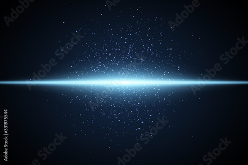 Light blue effect. Glowing dust and neon line. Abstract sparkles. Vector illustration