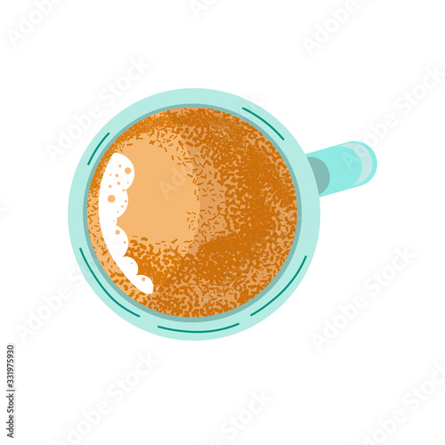 Cup of coffee, vector flat design object. Freshly brewed coffee with colorful cup illustration on a white background.