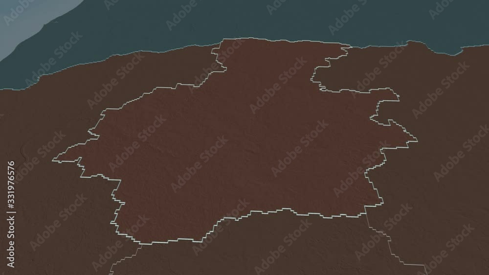 Telšiai, county with its capital, zoomed and extruded on the administrative map of Lithuania in the conformal Stereographic projection. Animation 3D