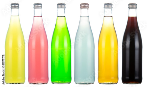 Fotografía Six bottles of carbonated lemonade in various colors
