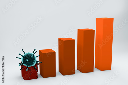 The coronavirus impacts the global economy. Graph in decline of the economy. Economic business. 3D Illustration