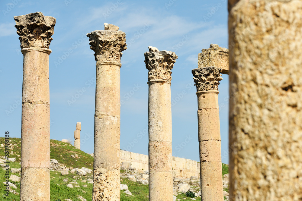 Columns of ruined Greco-Roman city in Jerash Columns of ruined Greco-Roman city in Jerash