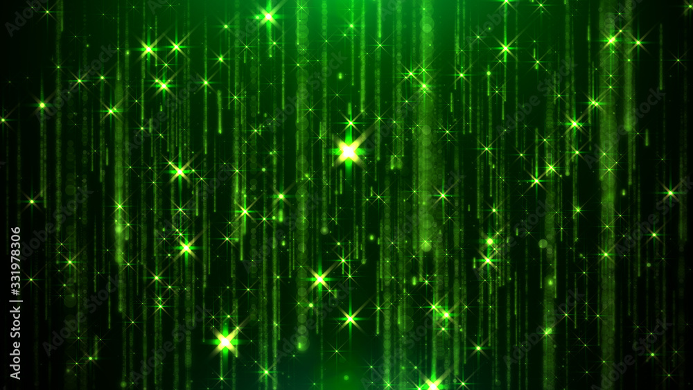 Abstract Emerald Green Light Glamorous Shining Particles Rain And