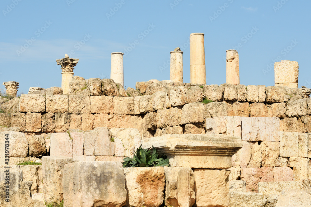 Columns of ruined Greco-Roman city in Jerash