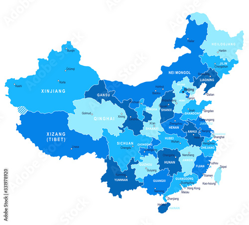 China map. Cities, regions. Vector