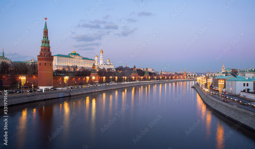 Evening walk at the Moscow Kremlin and Moscow River
