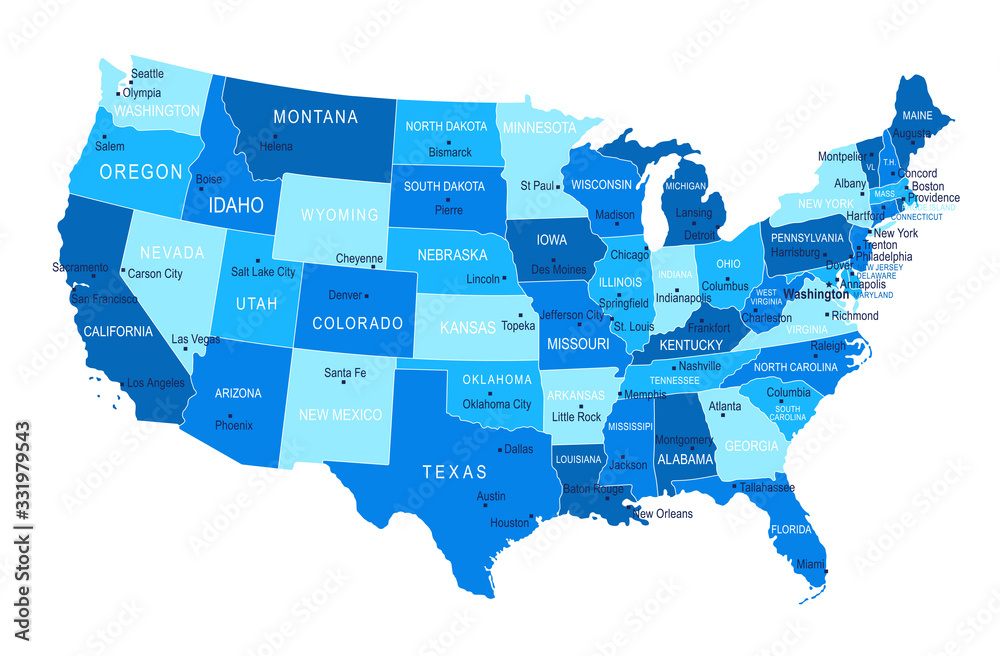 United States map. Cities, regions. Vector - obrazy, fototapety, plakaty 