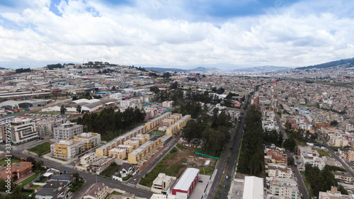 Fototapeta Naklejka Na Ścianę i Meble -  Quito - Ecuador 20-03-2020: northern part of Quito aerial view of Quito during the coronavirus quarantine